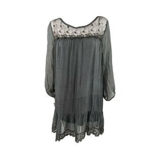 Prontomoda Giusy Dress Size Small Grey Dropped Waist Silk And Lace Made Italy